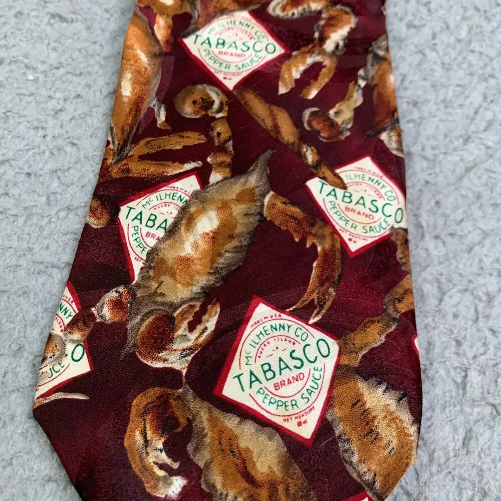 Tabasco Hot Sauce Silk Tie Crabs Logo All Over Print Men’s Casual Necktie